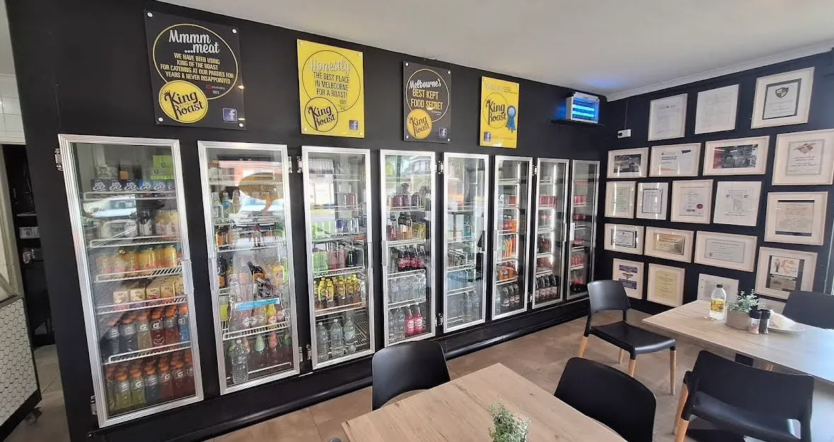Drinks fridges and signs on the wall